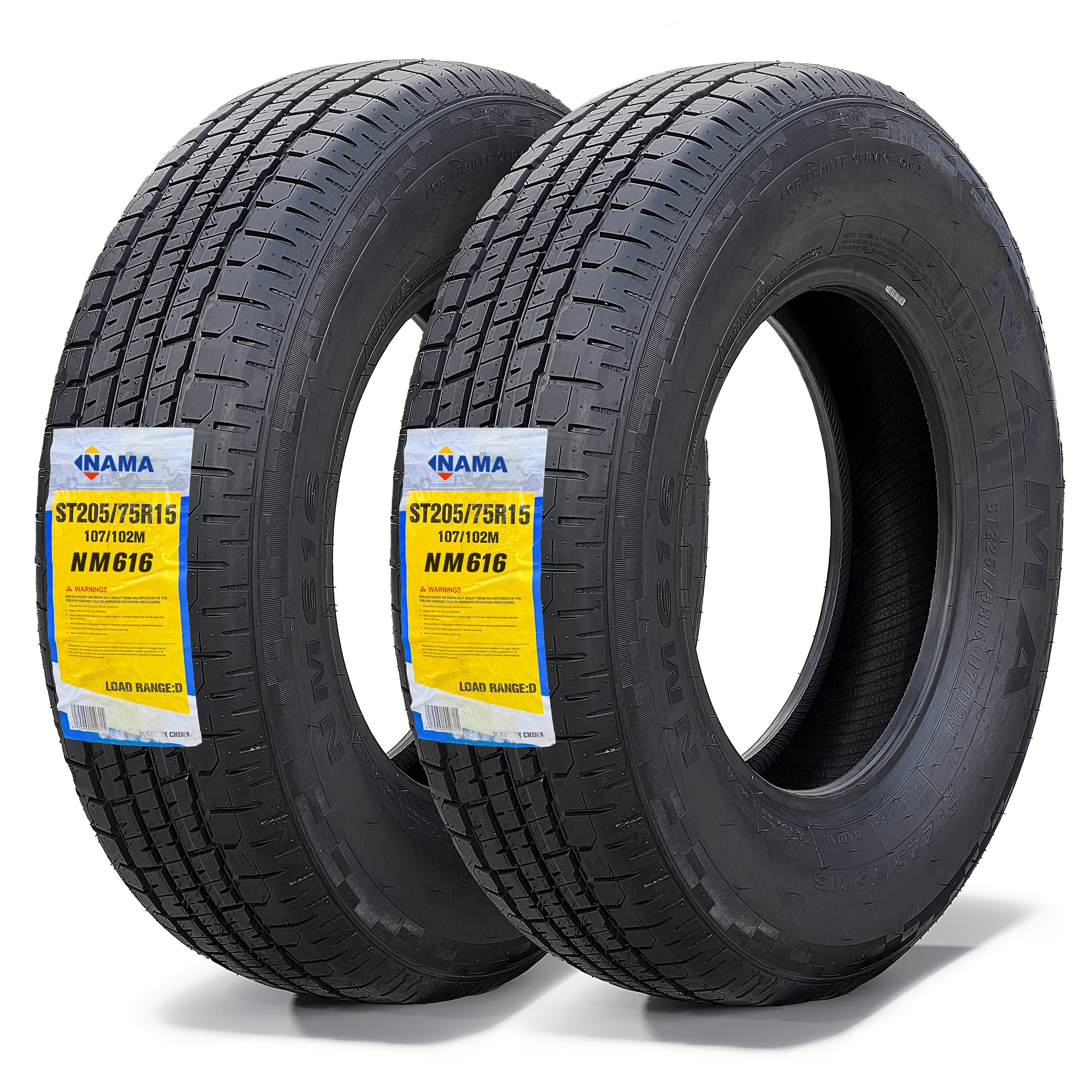 NAMA Set of 2 NM616 Heavy Duty ST Tire Radial Trailer Tire 205/75R15 Load Range E 10 Ply