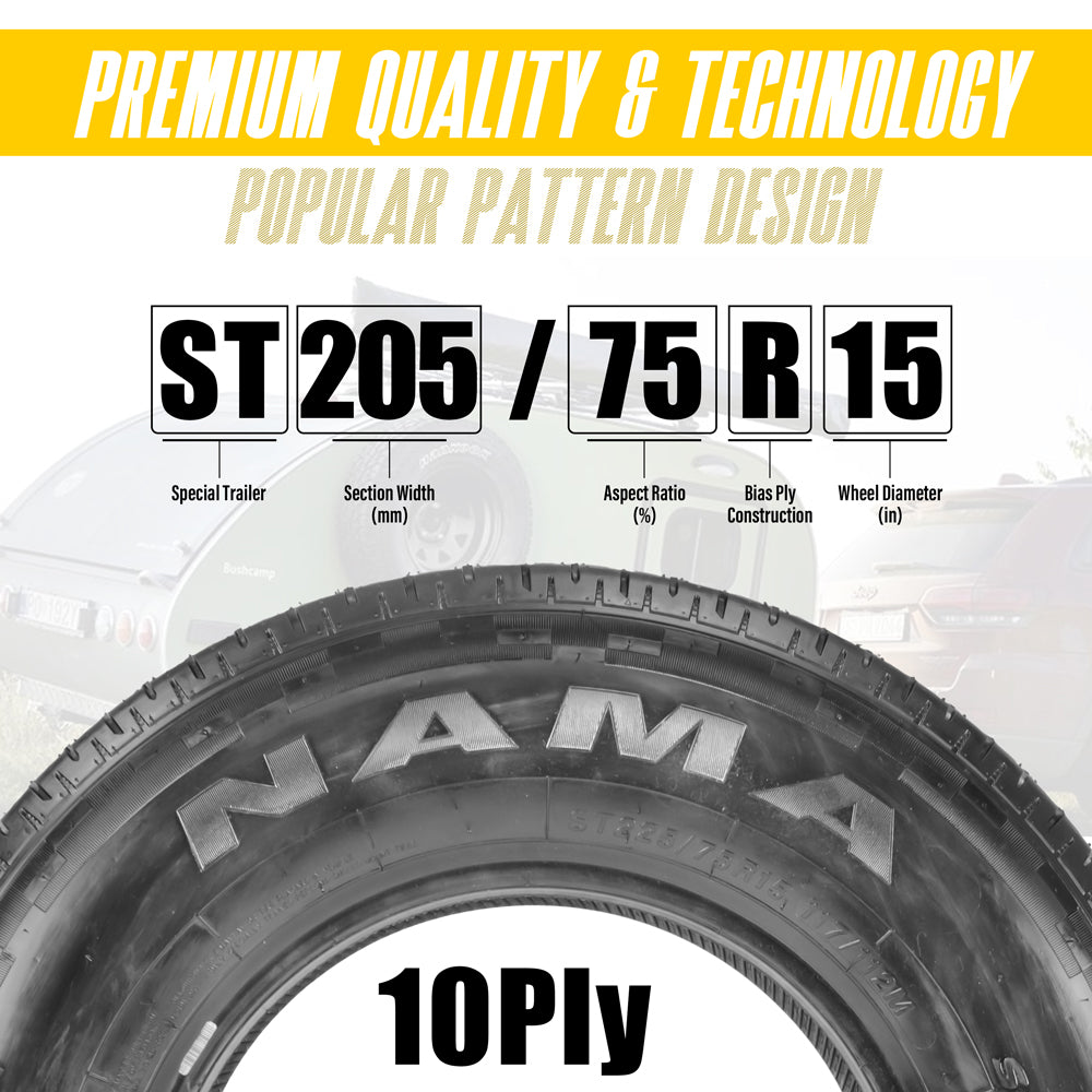 NAMA Set of 4 NM616 Heavy Duty ST Tire Radial Trailer Tire 205/75R15 Load Range E 10 Ply