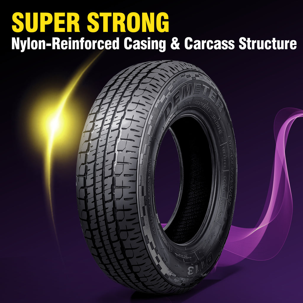 DEMETER Set 4 Radial Trailer Tires 205/75R15,Heavy Duty ST 205/75R15, 8 Ply Load Range D All Season Traction