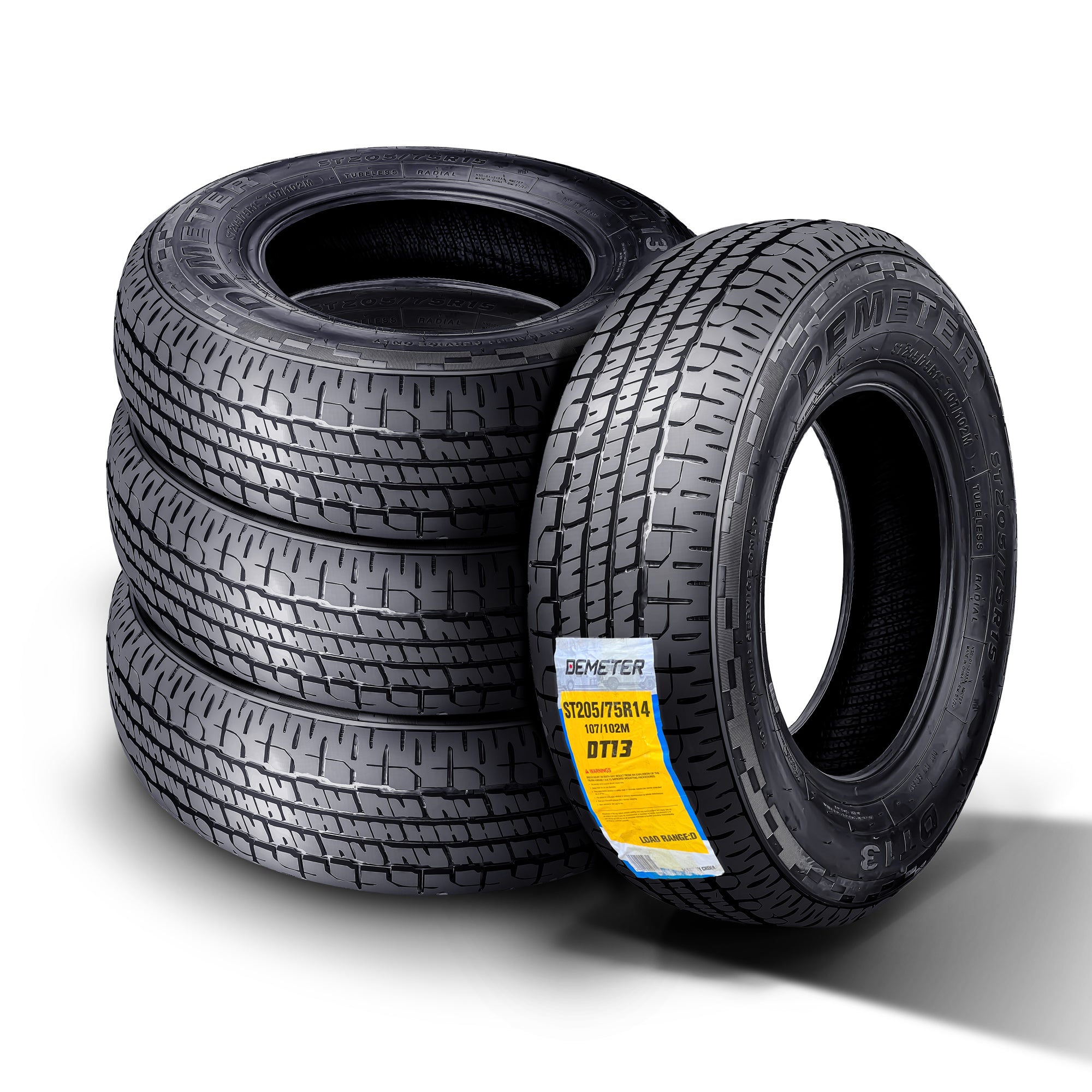 DEMETER Set 4 Radial Trailer Tires 205/75R14,ST 205/75R14, 8 Ply Load Range D 105/101M All Season Traction